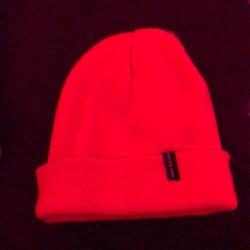 neon orange northwestern beanie